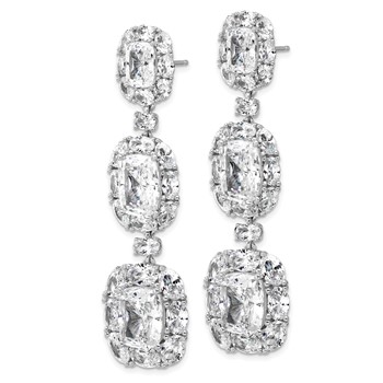 Cheryl M Sterling Silver Rhodium-plated Polished Fancy Cushion-cut CZ Halo Cluster Post Dangle Earrings — alternate view