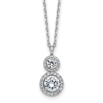 Cheryl M Sterling Silver Rhodium-plated Polished Double Round CZ Halo with 2 Inch Extension Necklace