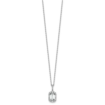 Cheryl M Sterling Silver Rhodium-plated Polished Fancy Emerald-cut CZ Halo with 2 Inch Extension Necklace — alternate view