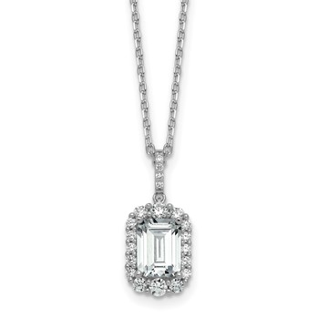 Cheryl M Sterling Silver Rhodium-plated Polished Fancy Emerald-cut CZ Halo with 2 Inch Extension Necklace
