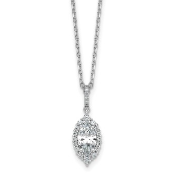 Cheryl M Sterling Silver Rhodium-plated Polished Fancy Marquise CZ Halo with 2 Inch Extension Necklace