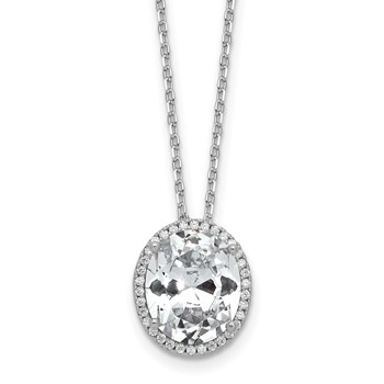 Cheryl M Sterling Silver Rhodium-plated Polished Fancy Oval CZ Halo with 2 Inch Extension Necklace