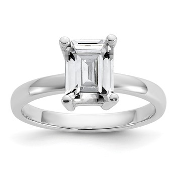 Cheryl M Sterling Silver Rhodium-plated Polished Emerald-cut CZ Ring