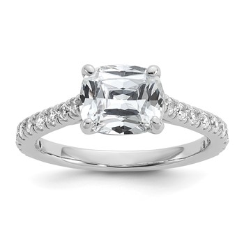 Cheryl M Sterling Silver Rhodium-plated Polished Fancy East-West Cushion-cut CZ Ring