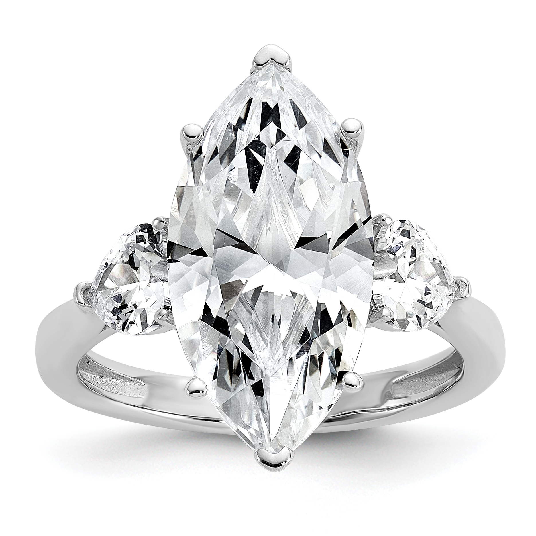 Cheryl M Sterling Silver Rhodium-plated Polished Fancy Marquise & Hearts CZ Ring