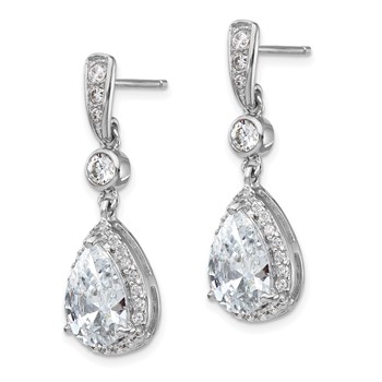 Cheryl M Sterling Silver Rhodium-plated Brilliant-cut CZ Teardrop and Bezel Halo Post Dangle Earrings — alternate view