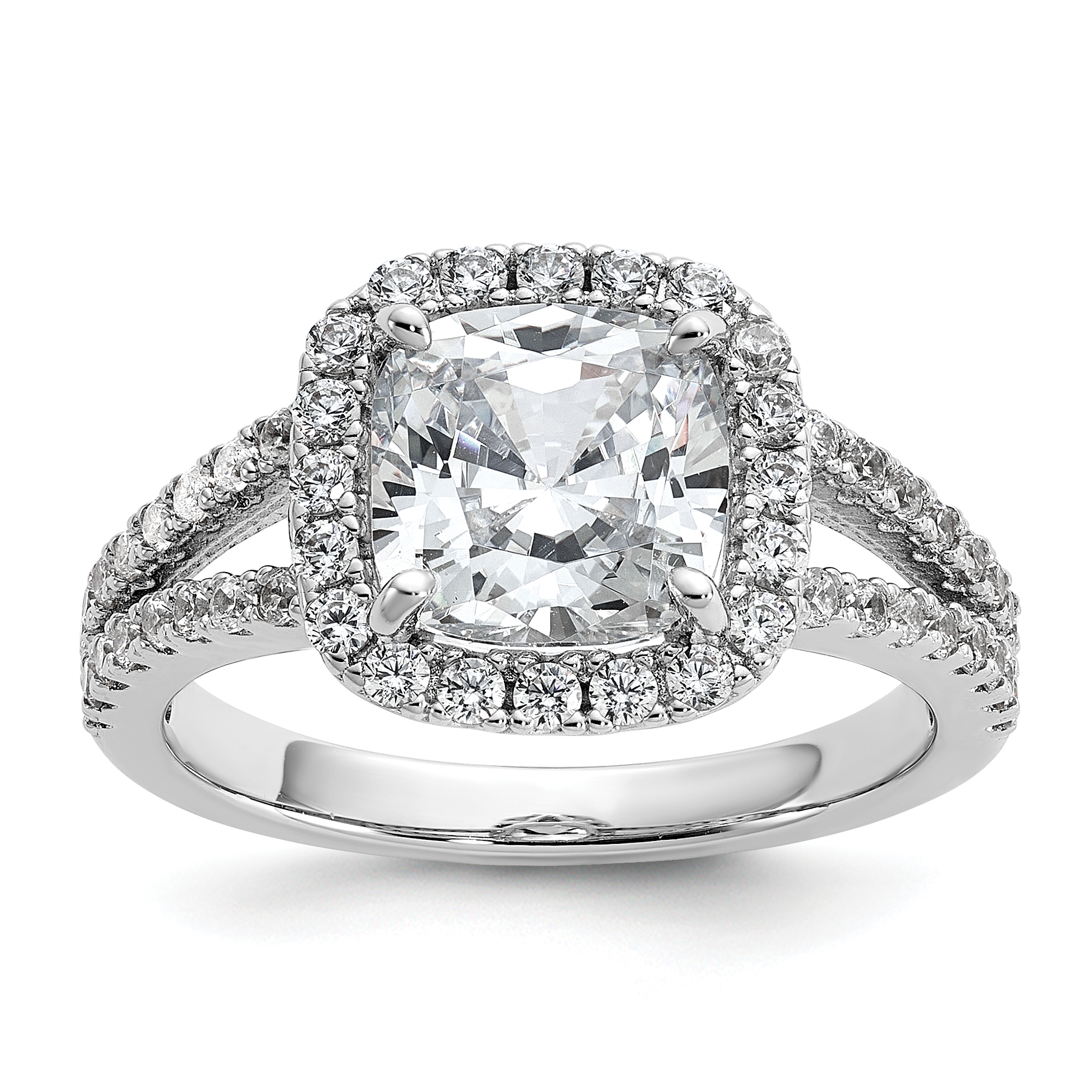 Cheryl M Sterling Silver Rhodium-plated Polished Cushion-cut CZ Halo Ring