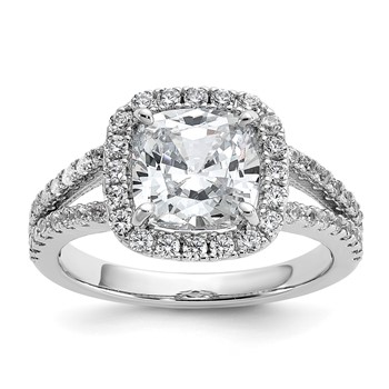 Cheryl M Sterling Silver Rhodium-plated Polished Cushion-cut CZ Halo Ring