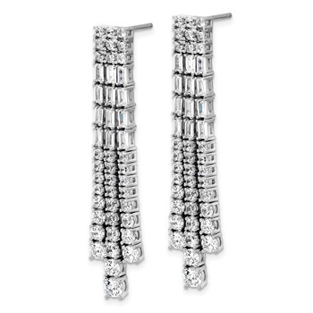 Cheryl M Sterling Silver Rhodium-plated Polished Fancy 3-Row CZ Post Dangle Earrings — alternate view
