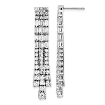 Cheryl M Sterling Silver Rhodium-plated Polished Fancy 3-Row CZ Post Dangle Earrings