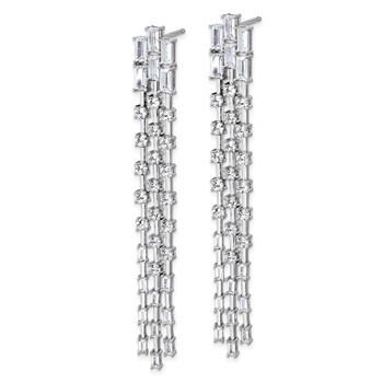 Cheryl M Sterling Silver Rhodium-plated Polished Fancy 3-Row CZ Post Dangle Earrings — alternate view