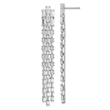 Cheryl M Sterling Silver Rhodium-plated Polished Fancy 3-Row CZ Post Dangle Earrings