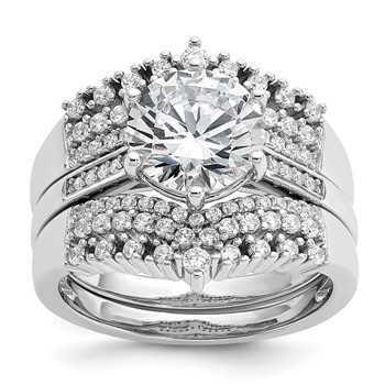 Cheryl M Sterling Silver Rhodium-plated Polished Fancy CZ with Two 3-Row Bands Ring Set