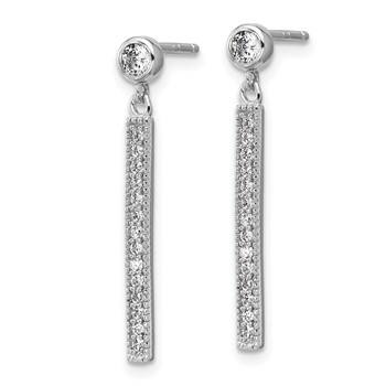 Cheryl M Sterling Silver Rhodium-plated Polished CZ Bar Post Dangle Earrings — alternate view