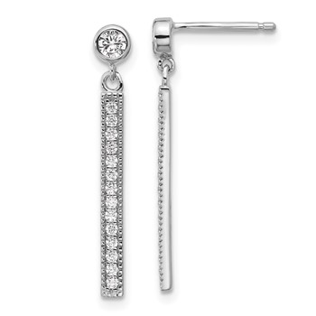 Cheryl M Sterling Silver Rhodium-plated Polished CZ Bar Post Dangle Earrings