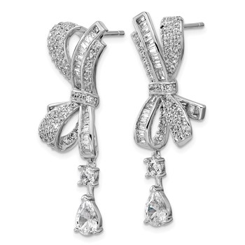 Cheryl M Sterling Silver Rhodium-plated Polished Fancy CZ Bow Post Dangle Earrings — alternate view