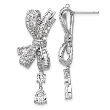 Cheryl M Sterling Silver Rhodium-plated Polished Fancy CZ Bow Post Dangle Earrings