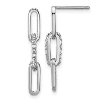 Cheryl M Sterling Silver Rhodium-plated Polished CZ Paperclip Link Post Dangle Earrings