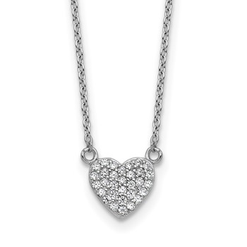 Cheryl M Sterling Silver Rhodium-plated Polished Pave CZ Heart Necklace
