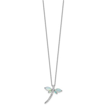 Cheryl M Sterling Silver Rhodium-plated Polished Lab Created Opal and CZ Dragonfly with 2 Inch Extension Necklace — alternate view