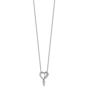 Cheryl M Sterling Silver Rhodium-plated Polished CZ Butterflies Heart with 2 Inch Extension Necklace — alternate view
