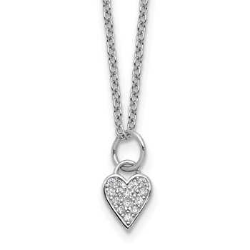 Cheryl M Sterling Silver Rhodium-plated Polished CZ Heart with 2 Inch Extension Necklace