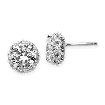 Cheryl M Sterling Silver Rhodium-plated Brilliant-cut CZ Round Post Earrings