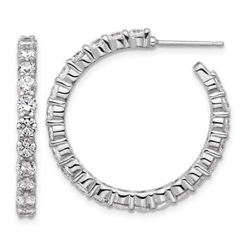 Cheryl M Sterling Silver Rhodium-plated Polished CZ Post C-Hoop Earrings