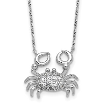 Cheryl M Sterling Silver Rhodium-plated Polished CZ Crab Necklace