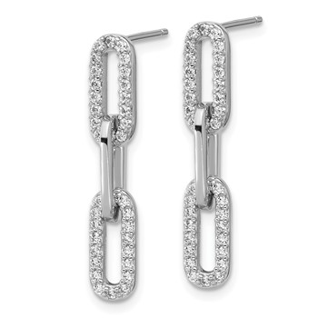 Cheryl M Sterling Silver Rhodium-plated Polished CZ Paperclip Link Post Dangle Earrings — alternate view