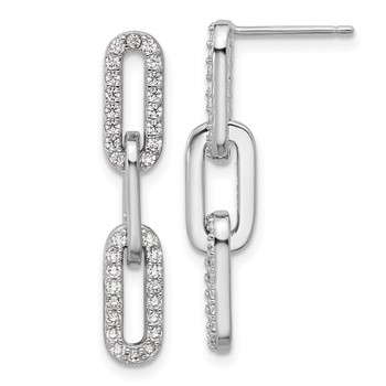 Cheryl M Sterling Silver Rhodium-plated Polished CZ Paperclip Link Post Dangle Earrings