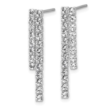 Cheryl M Sterling Silver Rhodium-plated Polished 2-Row CZ Post Dangle Earrings — alternate view