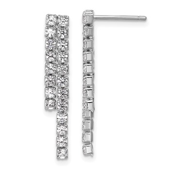 Cheryl M Sterling Silver Rhodium-plated Polished 2-Row CZ Post Dangle Earrings