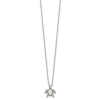 Cheryl M Sterling Silver Rhodium-plated Polished Lab Created Opal and CZ Turtle Necklace — alternate view