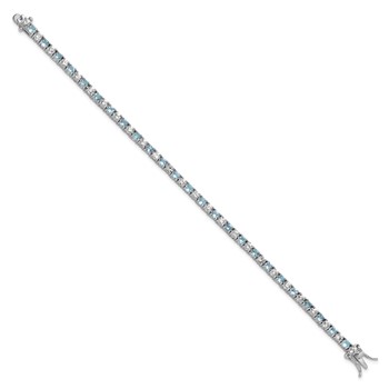 Cheryl M Sterling Silver Rhodium-plated Polished Aqua Glass and CZ Tennis Bracelet — alternate view
