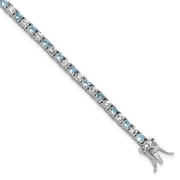 Cheryl M Sterling Silver Rhodium-plated Polished Aqua Glass and CZ Tennis Bracelet