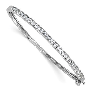 Cheryl M Sterling Silver Rhodium-plated Polished CZ Hinged Bangle