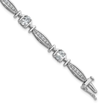 Cheryl M Sterling Silver Rhodium-plated Polished CZ Mom with Safety Clasp Bracelet