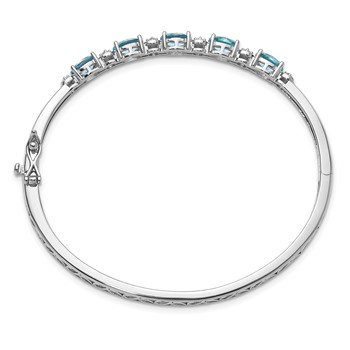 Cheryl M Sterling Silver Rhodium-plated Polished Fancy Aqua Glass and CZ Hinged Bangle — alternate view