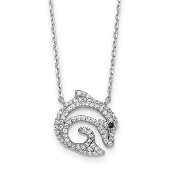 Cheryl M Sterling Silver Rhodium-plated Polished Black and White CZ Dolphin Necklace