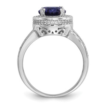 Cheryl M Sterling Silver Rhodium-plated Polished Fancy Blue and White CZ Halo Ring — alternate view