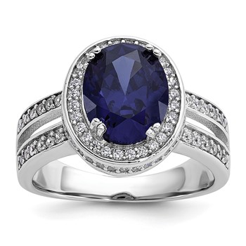 Cheryl M Sterling Silver Rhodium-plated Polished Fancy Blue and White CZ Halo Ring
