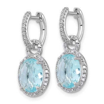Cheryl M Sterling Silver Rhodium-plated Polished Aqua Glass and CZ Dangle Hinged Round Hoop Earrings — alternate view