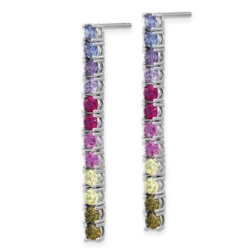 Cheryl M Sterling Silver Rhodium-plated Polished Multicolor CZ Post Dangle Earrings — alternate view