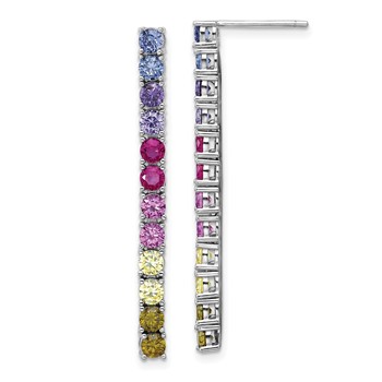 Cheryl M Sterling Silver Rhodium-plated Polished Multicolor CZ Post Dangle Earrings