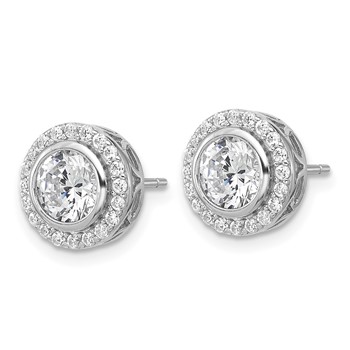Cheryl M Sterling Silver Rhodium-plated Polished CZ Halo Post Earrings — alternate view