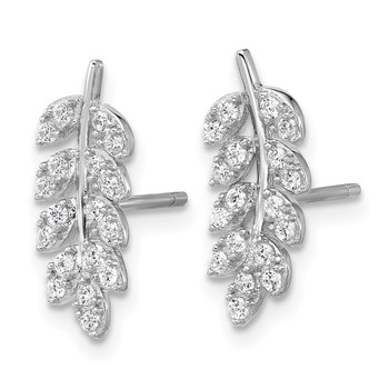 Cheryl M Sterling Silver Rhodium-plated Polished CZ Leaf Post Earrings — alternate view