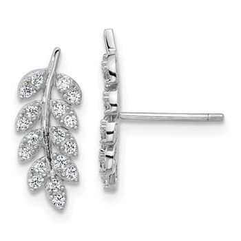 Cheryl M Sterling Silver Rhodium-plated Polished CZ Leaf Post Earrings