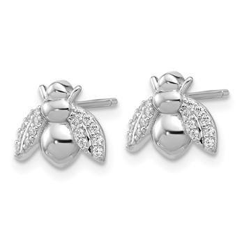 Cheryl M Sterling Silver Rhodium-plated Polished CZ Bee Post Earrings — alternate view