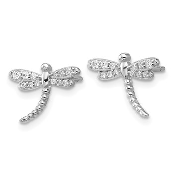 Cheryl M Sterling Silver Rhodium-plated Polished and Beaded CZ Dragonfly Post Earrings — alternate view